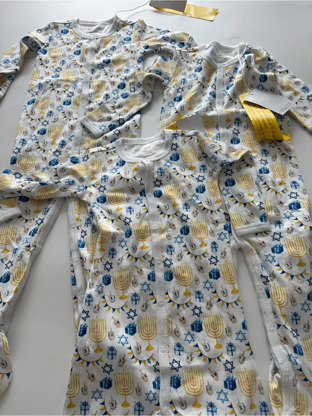 Holiday-Themed Infant Footed Pajama Coverall - White with Blue & Gold Prints